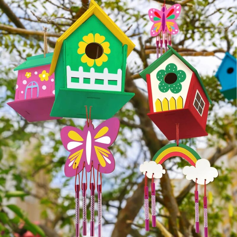 Kids’ Wooden Birdhouse Craft Kit – STEM Art Project with Wind Chime Fun, Outdoor Garden Decor for Ages 4-12 (2-Pack) - Image 2