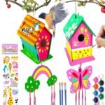 Kids’ Wooden Birdhouse Craft Kit – STEM Art Project with Wind Chime Fun, Outdoor Garden Decor for Ages 4-12 (2-Pack)