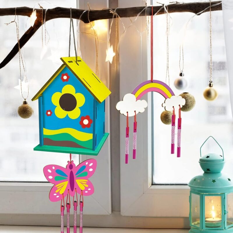 Kids’ Wooden Birdhouse Craft Kit – STEM Art Project with Wind Chime Fun, Outdoor Garden Decor for Ages 4-12 (2-Pack) - Image 3