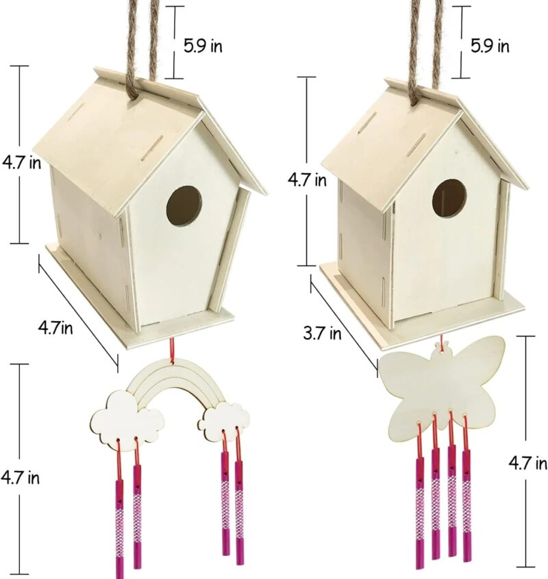 Kids’ Wooden Birdhouse Craft Kit – STEM Art Project with Wind Chime Fun, Outdoor Garden Decor for Ages 4-12 (2-Pack) - Image 4
